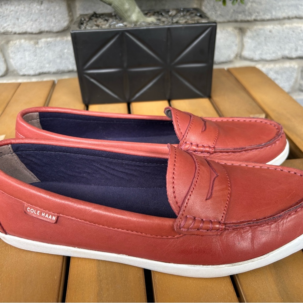 Cole Haan Red Leather boat shoe/ Loafers with Moccasin Stitching - Picture 4 of 8